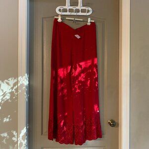 Red Embroidered Wide Leg Pants | Boho Festival Vibes